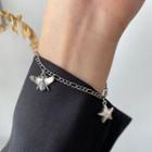 Butterfly & Star Sterling Silver Bracelet D020 - Silver - One Size
