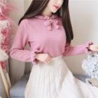 Bow Accent Bell-sleeve Furry Sweater