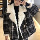 Fleece-lined Plaid Cropped Button Coat Black - One Size