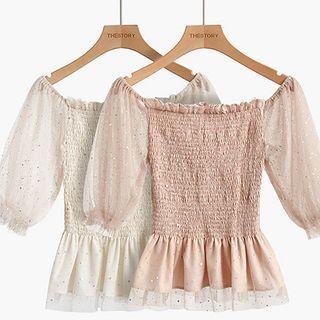 Short-sleeve Smocked Ruffled Top