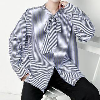 Bow Neck Pinstripe Shirt