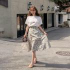 Floral Print A-line Skirt Ivory - One Size