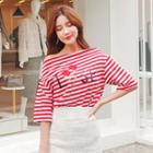 Floral Embroidered Striped T-shirt