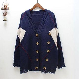 Argyle Cardigan Navy Blue - One Size