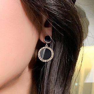 Rhinestone Disc Alloy Dangle Earring Bm1924 - Circle Earrings - Black - One Size