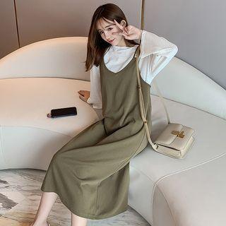 Set: Long-sleeve Plain Top + Midi Jumper Dress