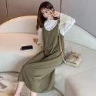 Set: Long-sleeve Plain Top + Midi Jumper Dress