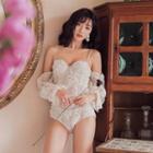 Removable Sleeve Lace One-piece Swimsuit