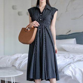 Striped Sleeveless Tie-waist Shirtdress