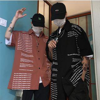 Couple-matching Letter Elbow-sleeve Shirt