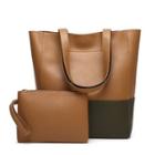 Faux-leather Panel Tote With Pouch