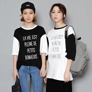 Letter Panel Elbow-sleeve T-shirt