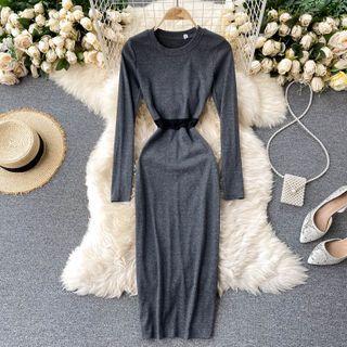 Round-neck Plain Long-sleeve Dress