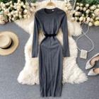 Round-neck Plain Long-sleeve Dress