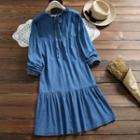 Long-sleeve Midi Denim A-line Dress