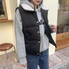 Fleece-collar Snap-button Puffer Vest