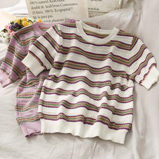 Striped Open-knit Crop Top