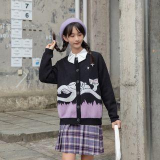 Cartoon Jacquard Long-sleeve Knit Cardigan