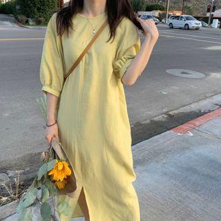 Elbow-sleeve Slit Maxi Dress