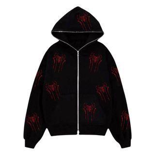 Rhinestone Spider Zip-up Hoodie