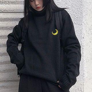 Moon Embroidered Sweater Black - One Size