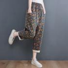 Elastic-waist Floral Print Harem Jeans