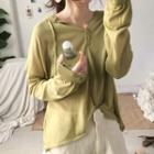 Distressed Long-sleeve Hooded Knit Top