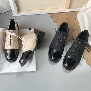 Tweed Lace-up Low-heel Oxford Shoes