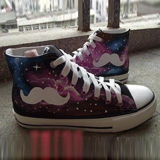 Painted Moustache Galaxy Canvas Sneakers