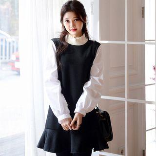 Inset Shirt Frill-neck Ruffled Mini Dress