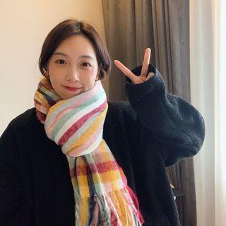 Striped Scarf Plaid - Red & Yellow & Orange - One Size