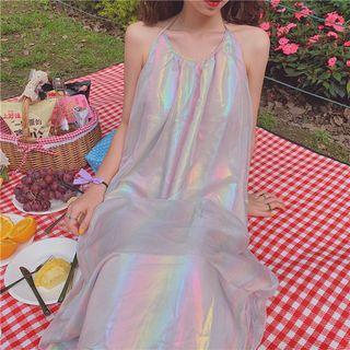 Spaghetti Strap Midi Iridescent Dress As Shown In Figure - One Size