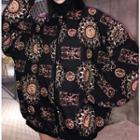 Printed Stand-collar Bomber Jacket Black - One Size