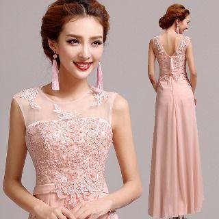 Rhinestone Mesh-panel Evening Gown