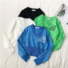 V-neck Lettering Cropped Pullover