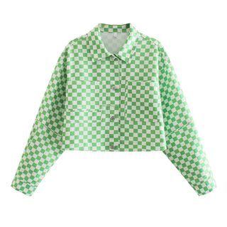 Long Sleeve Plaid Crop Jacket