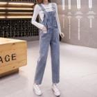 Letter Embroidered Denim Straight Leg Jumper Pants