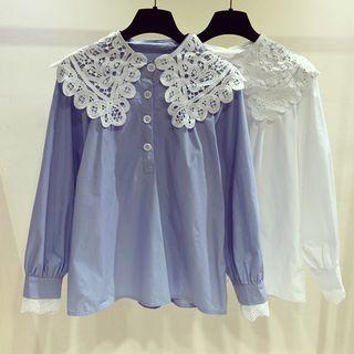 Lace Panel Half-placket Blouse