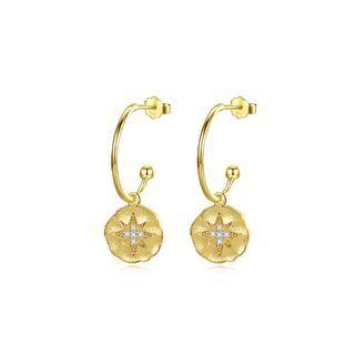 Sterling Silver Plated Gold Simple Fashion Six-point Star Round Earrings With Cubic Zirconia Golden - One Size