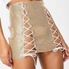 Rhinestone Lace-up Mini Skirt