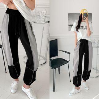 Stitch-trim Two-tone Jogger Pants Black - One Size