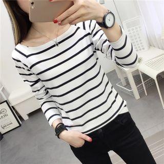 Striped Long-sleeve Square-neck T-shirt