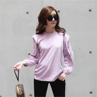Lace-sleeve Frill-trim Pullover