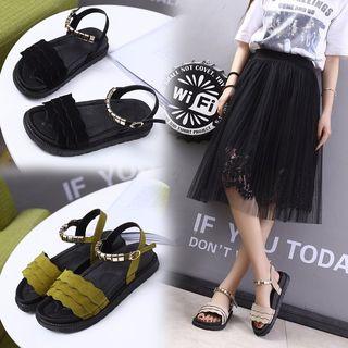 Scallop Trim Beaded Sandals