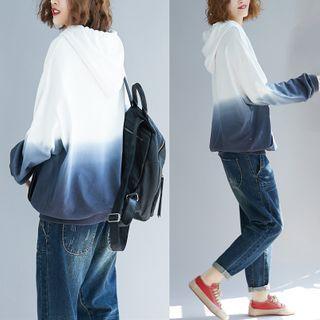 Long-sleeve Gradient Loose-fit Hooded Top As Shown In Figure - One Size
