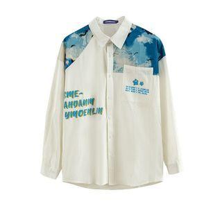 Long-sleeve Irregular Print Panel Shirt