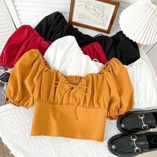 Boatneck Ribbon-neckline Crop Top