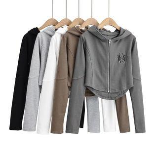 Long Sleeve Printed Crop Zip Hoodie