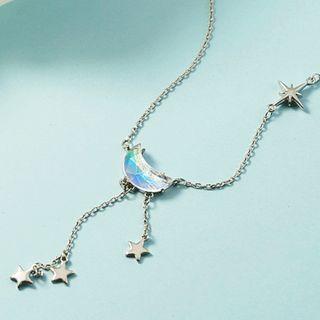 Moon & Star Crystal Pendant Necklace Blue Moon & Star - Silver - One Size