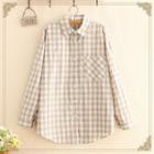 Pocket-front Check Long-sleeve Shirt As Shown In Figure - One Size